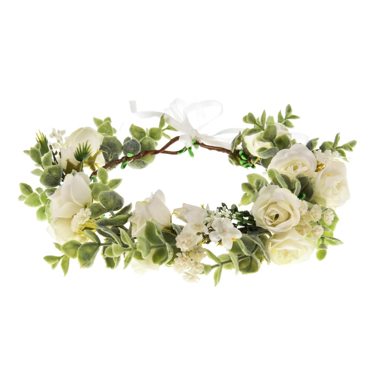 VividsunWedding Bridal Green Leaf Flower Crown Eucalyptus Floral Crown Maternity Photo Props (eucalyptus rose white)