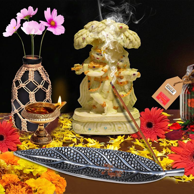 Image of Pure Source India Aluminium Leaf Design Incense Holder /Agarbatti Stand /Incense Sticks Holder (10.75 inch)
