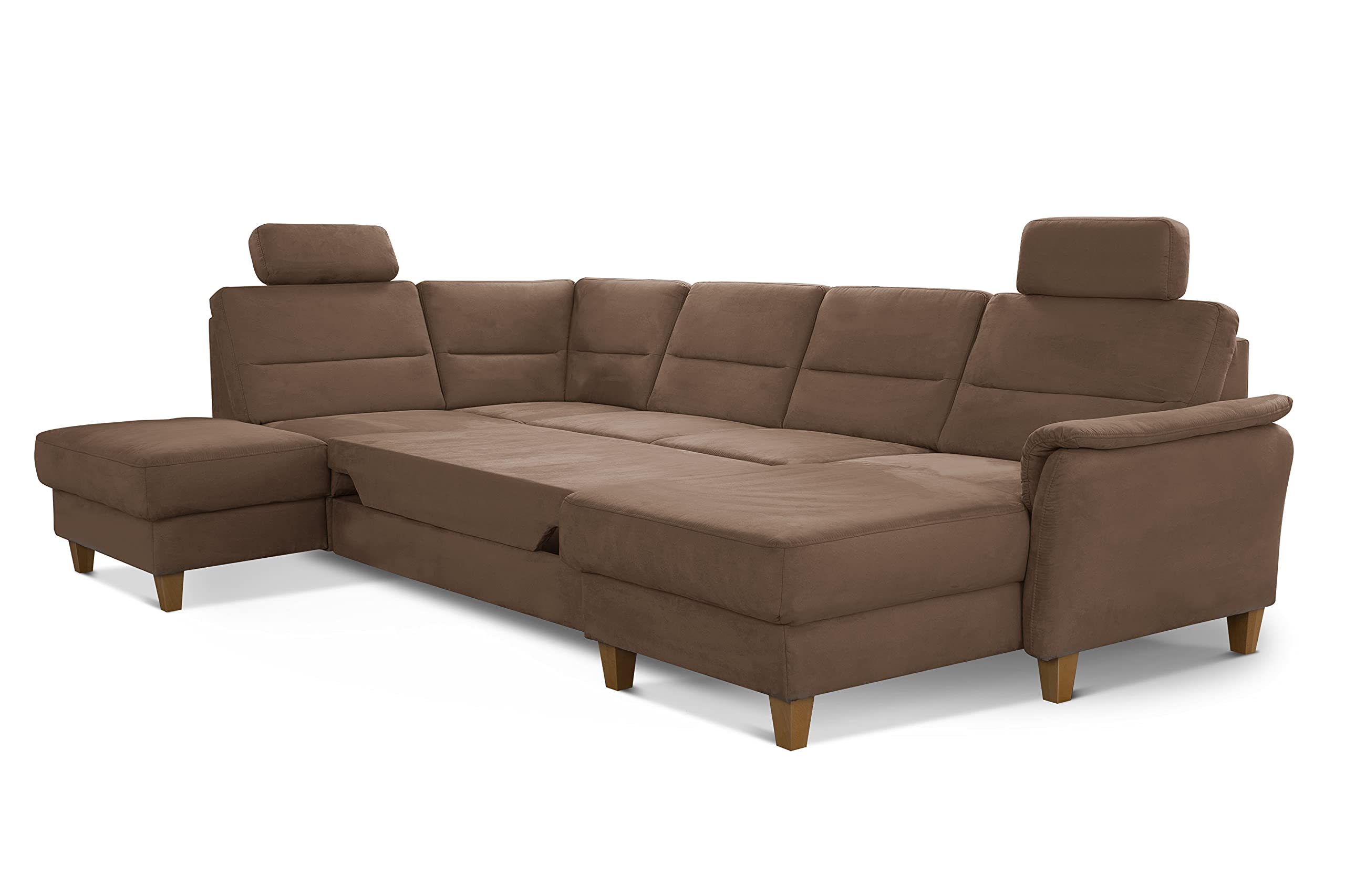 CAVADORE Wohnlandschaft Palera / Federkern-Sofa in U-Form im Landhausstil / 314 x 89 x 212 / Mikrofaser in Lederoptik, Dunkelgrau