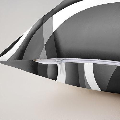 Miniatura 5 de Juego individual de funda de almohada con círculos geométricos, líneas grises y blancas, funda de cojín decorativa para sala de estar, sofá,