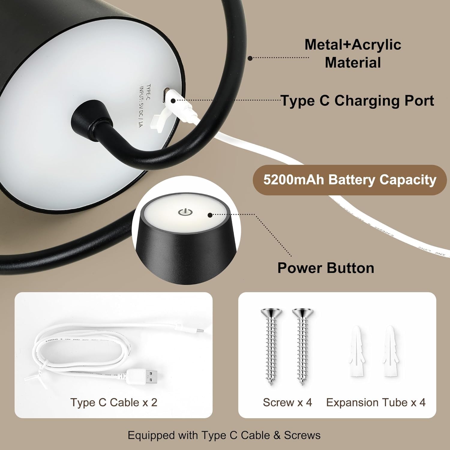 Applique da Parete a Batteria, luci LED Ricaricabili per Interni, luci LED Wireless, lampade LED Impermeabili per Camera da Letto e Soggiorno, Certificazione CE UE.