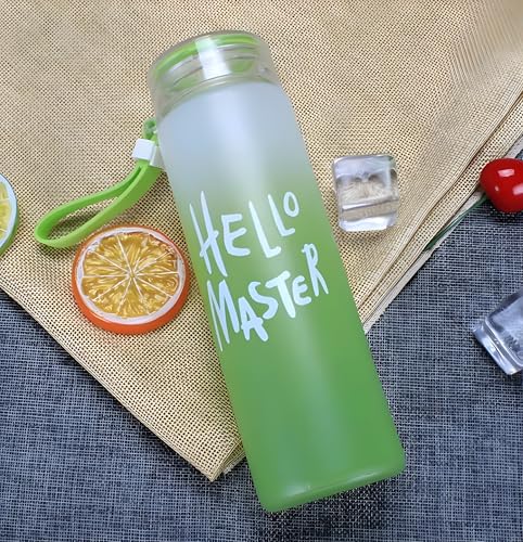 Image of Water Bottles Hello Master Print Glass Water Bottle - 400ml Glass Bottle with Lid Leak Proof BPA Free For School, College, Office, Easy to carry, Return Gift For Kids (green)
