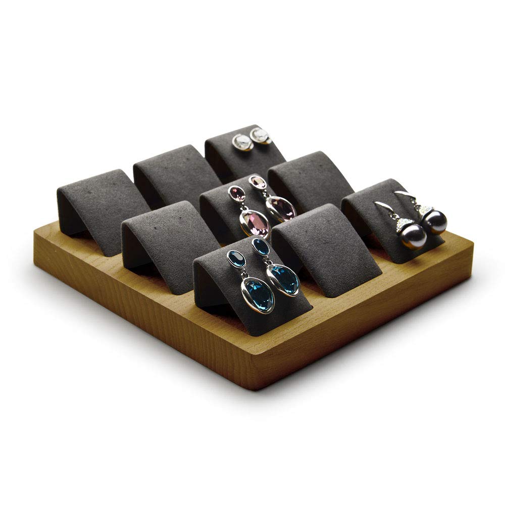 Oirlv Solid Wood Earrings Display Stand Showcase Jewelry Display Organizer Holder Earring Storage (Grey)