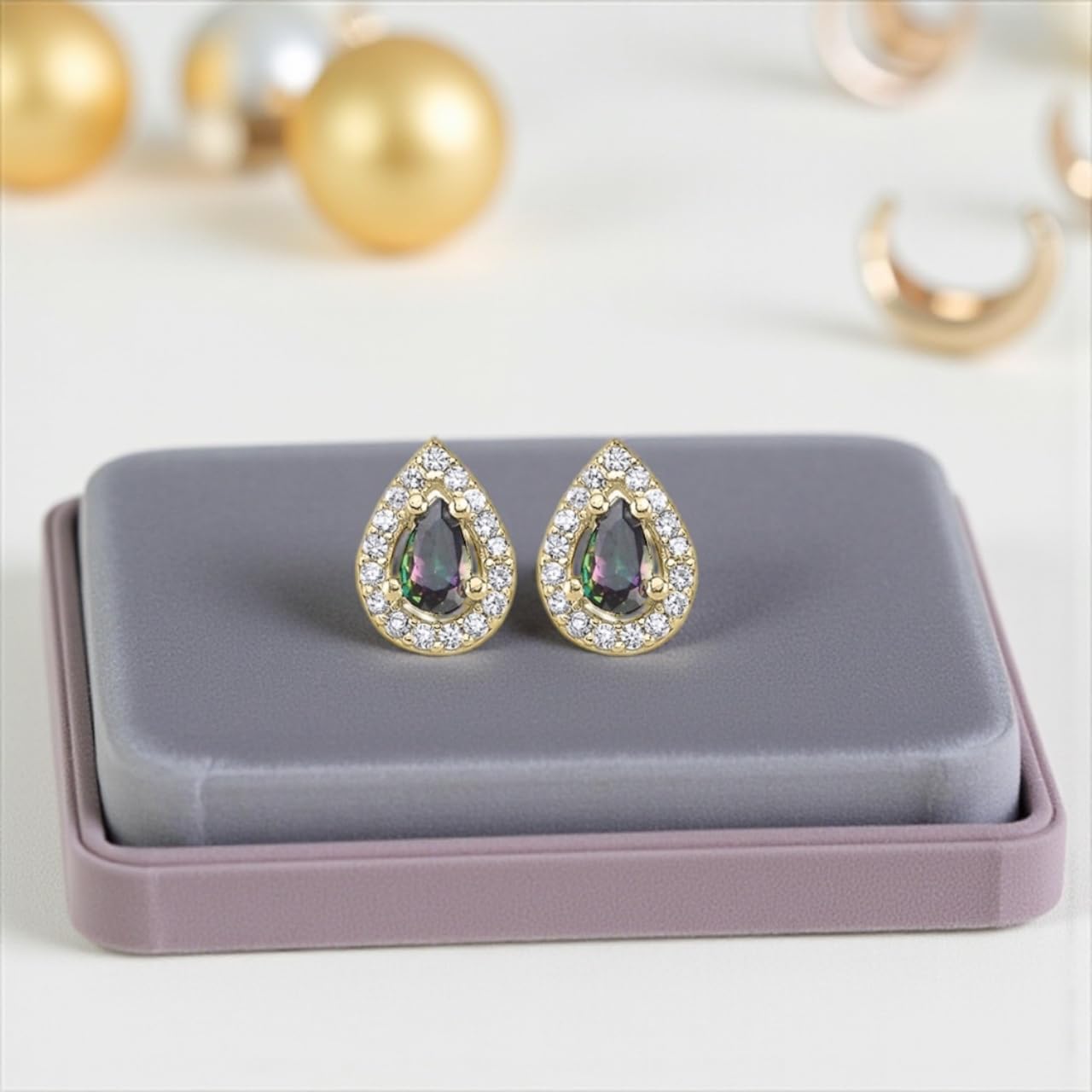 GARVIS Mystic Topaz Drop CZ Set; Necklace and Earrings: 925 Sterling Silver Chain and Studs: Fascinating Mystic Topaz Gemstone: For Women - Anniversary, Valentine’s Day, Birthday, Christmas, Hypoallergenic Jewelry Gift - Image 3