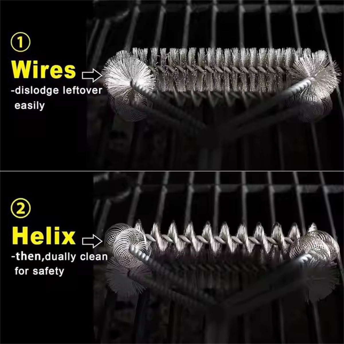 17" 2-in-1 BBQ Grill Cleaning Brush, Stainless Steel Wire Bristles Grill Cleaner with Spring Coil Design, Safe & Efficient Scrubber for Gas, Charcoal & Electric Grills