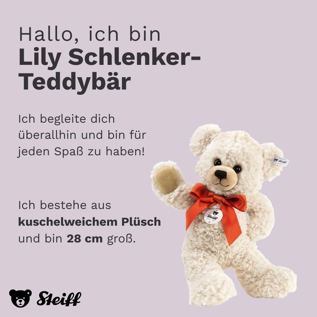 Steiff Kuscheltier Lilly Schlenker-Teddybär, Süßes Stofftier mit Kunststoffaugen, Kinder, Jungen & Mädchen, Plüschtier 28 cm, Weiß, 111556