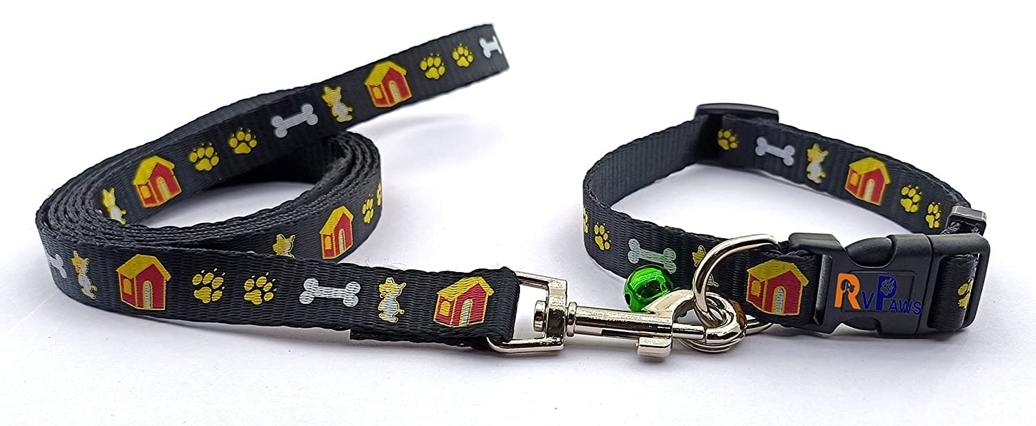 RvPaws Dog Belt and Leash Set Puppy Printed, Adjustable Nylon Collar with Leash for Small and Medium Dogs, Quick Release and Breathable Collar Set for Puppies, Small Dog & Cat 0.5 Inch (Black) (B0C5WZ1V8G) Amazon Price History, Amazon Price Tracker