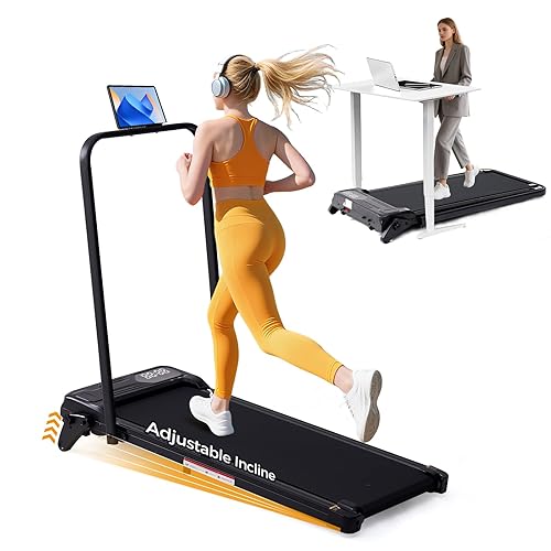 Folding Foldable Walking Pad Treadmill with Handle Bar and Adjustable Incline, 3.5HP Portable Electric Treadmills with Handles for Home Small, Home Treadmills with Incline, 0.6-7.6MPH, 350LBS - Black B