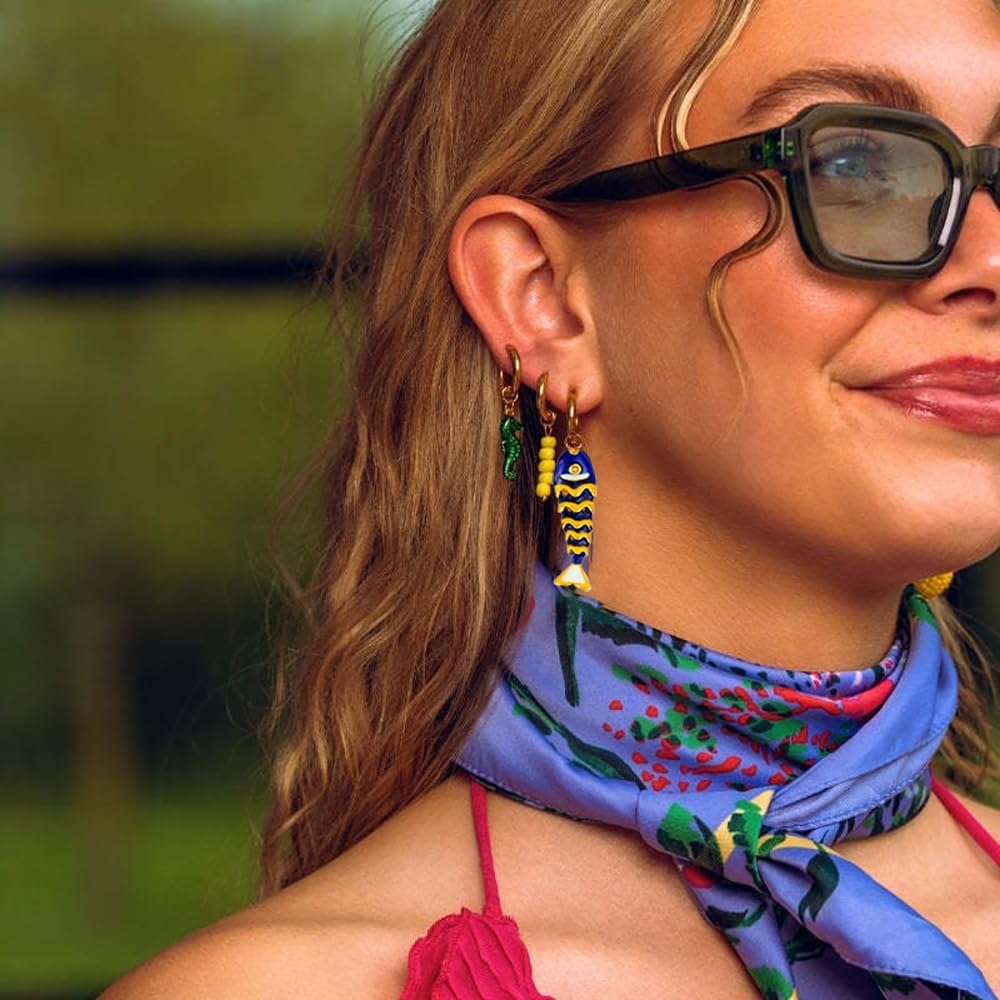 Color Boho Fish Earring for Women, Gold Huggie Hoops Dangle Colorful enamel Summer Beach 3D Stereo Tiny Fish Drop Earrings Ocean Minimalist Statement Jewelry Gift - Image 4