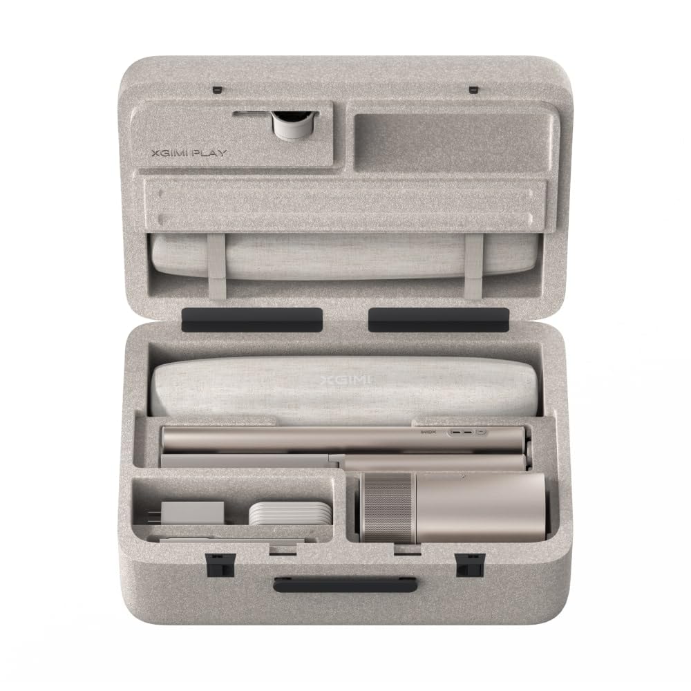 XGIMI MoGo 3 Pro Portable Projector, Google TV with Licensed Netflix, Supports Power Banks, 450 ISO Lumens, ISA 2.0, 10W Harman Kardon (Projector + PoweBase Stand + 70" ALR Screen + Creative Filter)