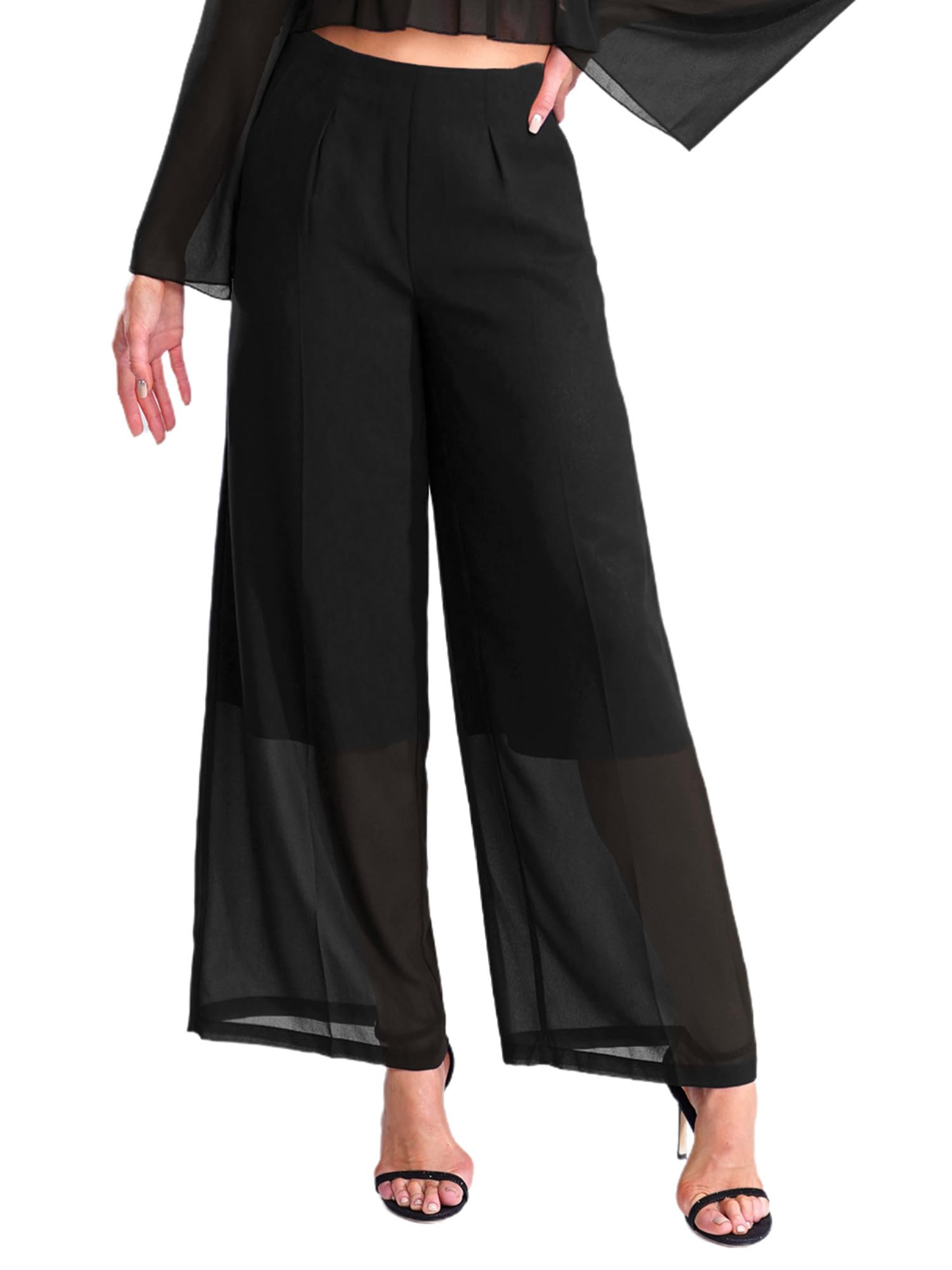 CHICTRY Women Work Party Trousers Sheer Formal Dressy Wide Leg Pants Casual Trousers Pants