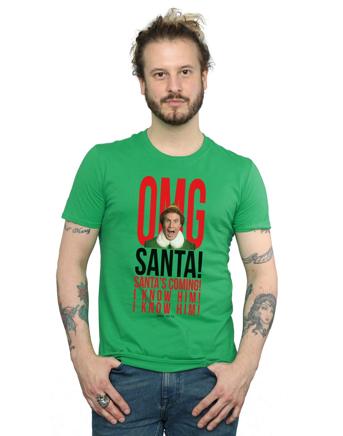 Absolute Cult Men's Irish Green Elf Omg Santa I Know Him T-Shirt Small