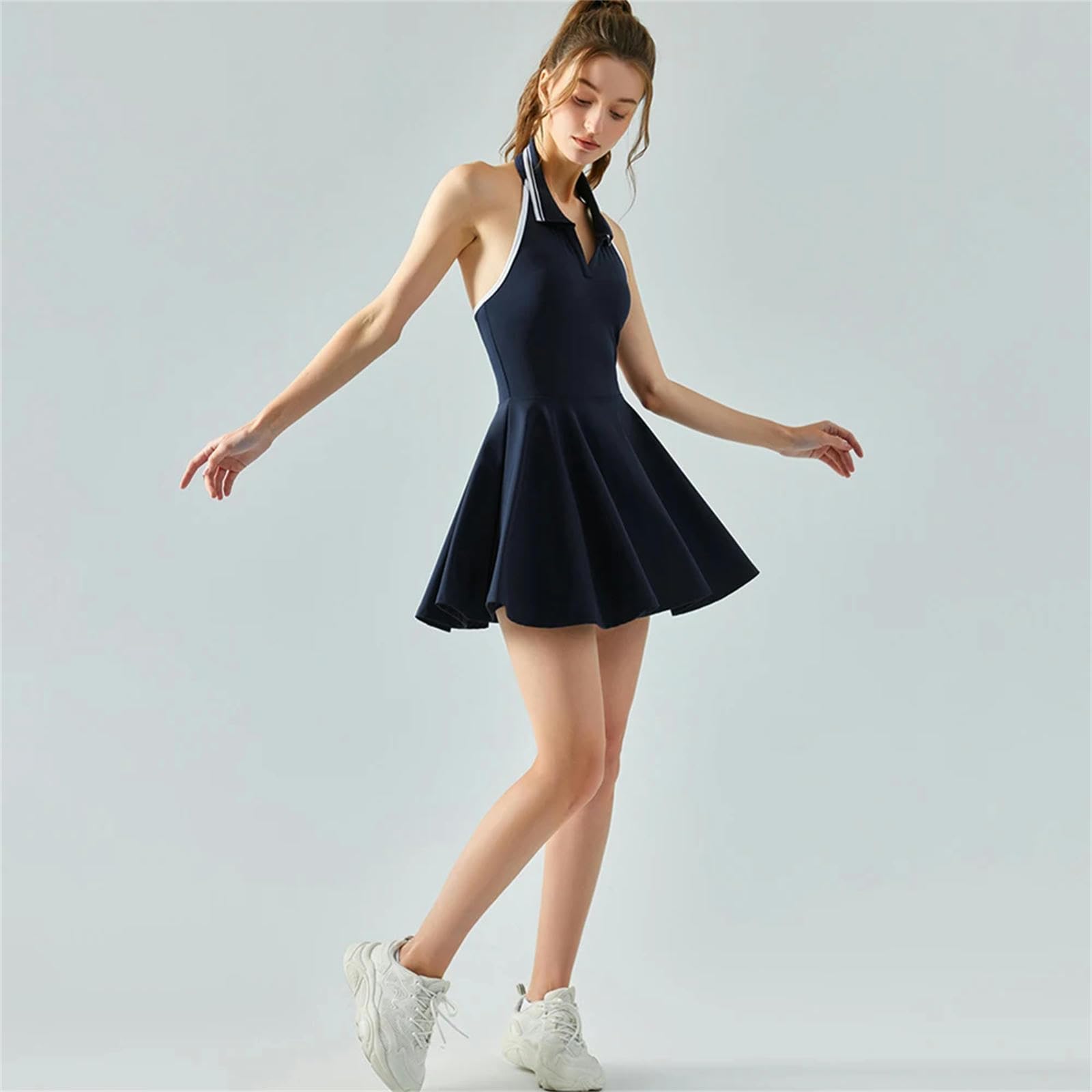 Jupe de Tennis Femmes Tennis Jupes Golf Shorts sans Dos Cogné Couleur Revers Jupe De Sport Jupe De Tennis