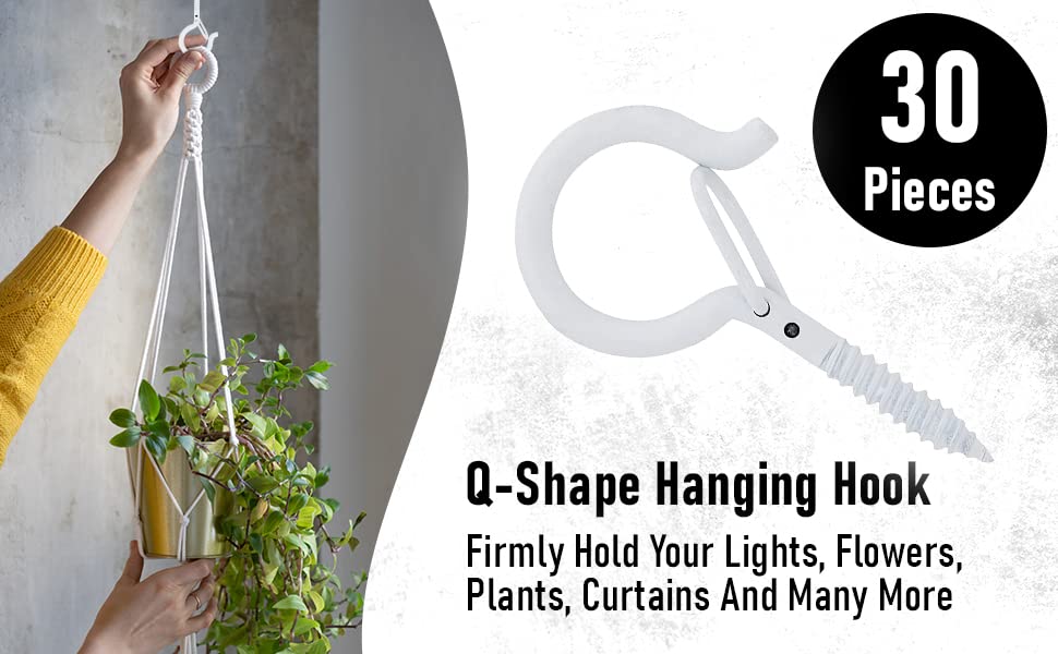30 PCS Screw Hooks For Outdoor String Lights - 2.2 Inch Q Hanger Hooks With Safety Buckle, Includes Wing Nut Driver