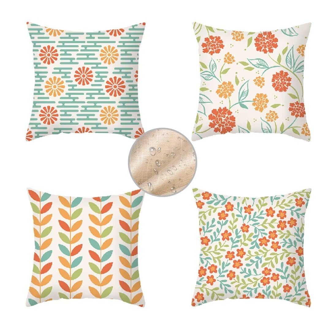 Cojines Sofa Exterior Funda Cojin 60x60 cm Fundas Cojines, Funda de Almohada Cojin Sofa Juego de 4 Fundas de Cojines Impermeable Cojines Decorativos para Jardín Patio Hogar Cama (Azul Naranja) F260