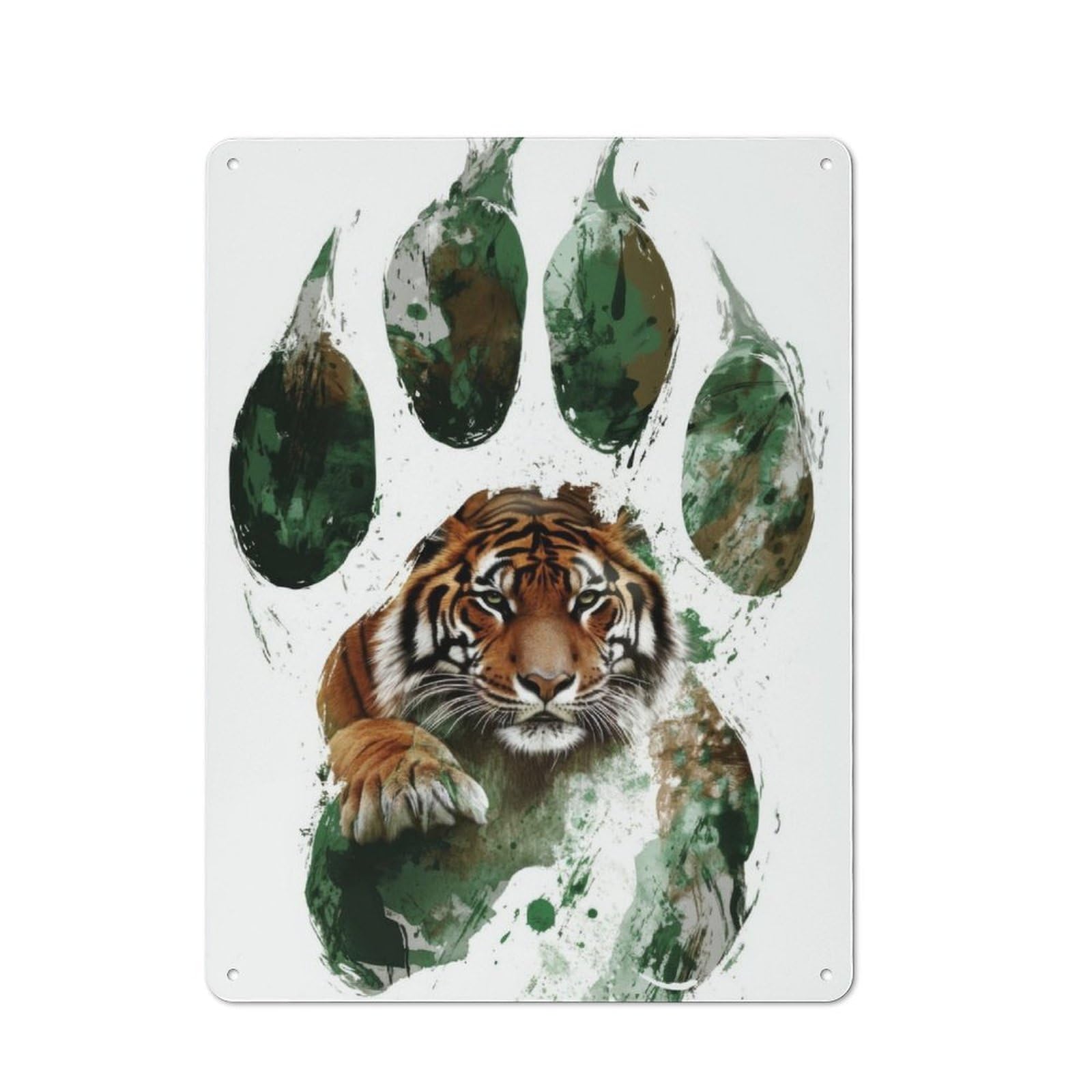 Junmoney Tiger Paw Print Art For Garden Room Or Summerhouse, Rustic Tin Sign 40X30cm, Wall Decor For Garden Rooms And Summerhouses