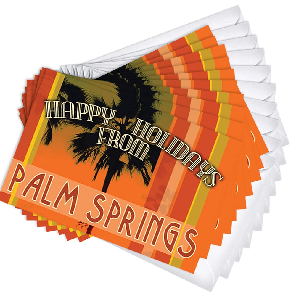 Wright Home & Gift Palm Springs Palm Tree Hometown Holiday Greeting Cards | 10 Pack Bulk Set + 10 Envelopes (4x6)