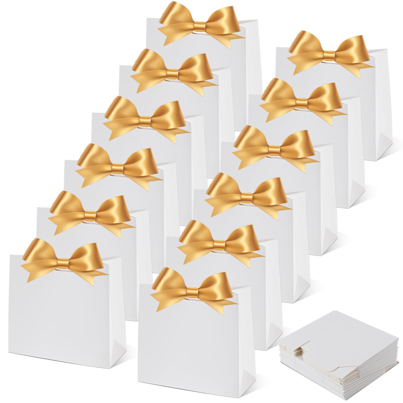 CAIYUANGUANGJIN 40 Pack White Small Gift Bags with Ribbons, Mini Party Present Wrap Bags, Wedding Favour Boxes for Birthday Baby Shower Graduation Party(4.5”×3.9”×1.8”)