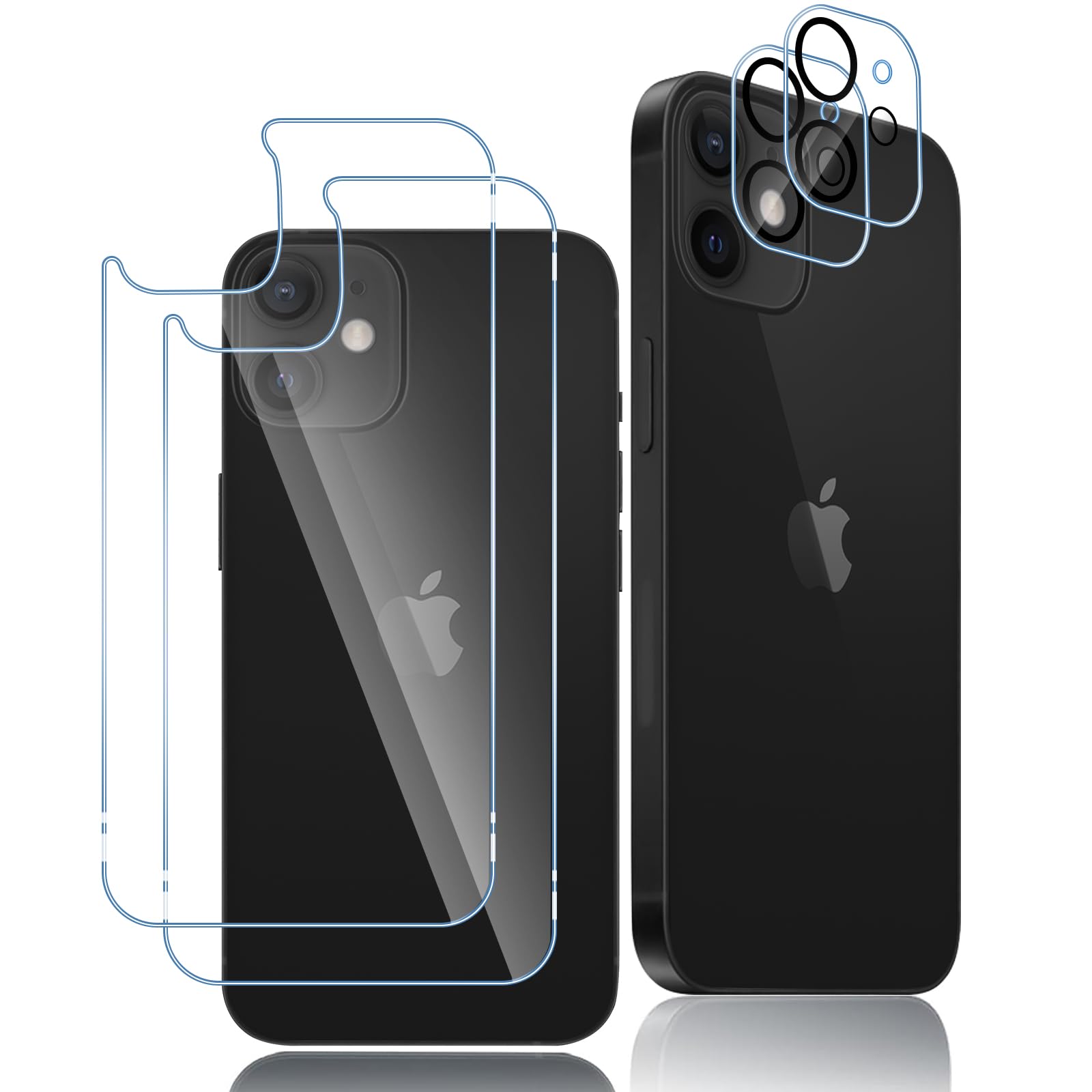 QULLOO Back Pellicola per iPhone 12 Mini, Durezza 9H Vetro Temperato Full Schermo Protezione per iPhone 12 Mini -2 Piezas