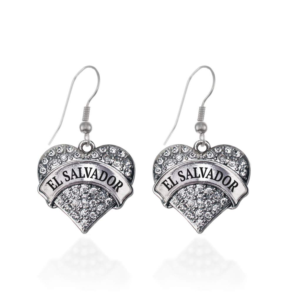 Inspired SilverSilver Pave Heart Charm French Hook Drop Earrings with Cubic Zirconia Jewelry