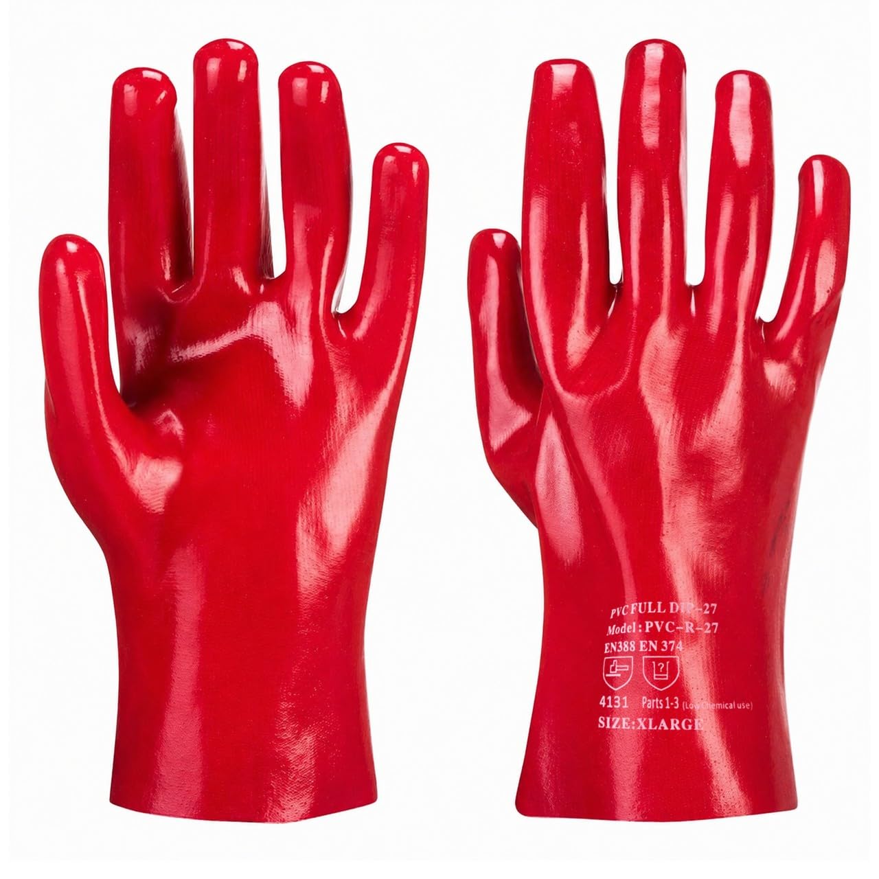 TOKHA SAFETY Red PVC Coated Protective Gloves Chemical Resistant EN388 EN374 Lined Industrial Gauntlets XL 10 - Pack of 24 Pairs