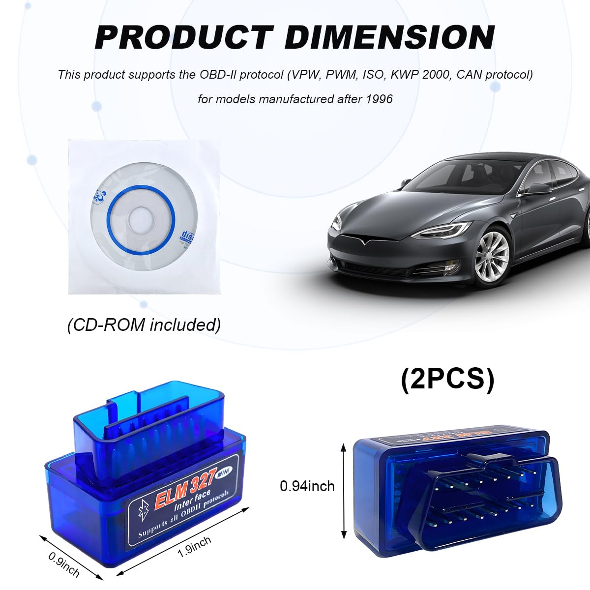 ELM327 OBDII Auto-Diagnose-Scanner, professionelles Mini-Bluetooth-Scan-Werkzeug, Motorfehlercode-Leser, kabelloser Fehlermelder-Schnittstellen-Adapter für die meisten OBD-II-Fahrzeuge, 2 Stück