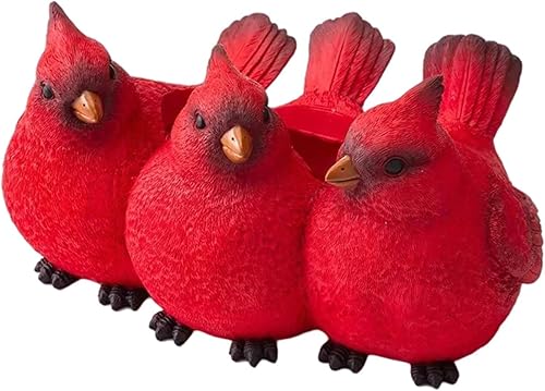 Miniatura 1 de Cardinal Trio - Maceta de resina de pájaros rojos, maceta creativa de tres pájaros pequeños, trillizos de pájaros rojos, contenedor floral para