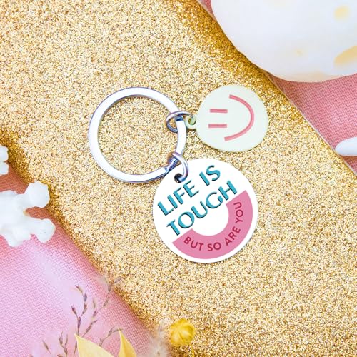 Ibiwe Cancer Awareness Keychain Breast Cancer Survivor Gifts for Woman Life Is Tough But So Are You Keyring Inspirational Gifts3