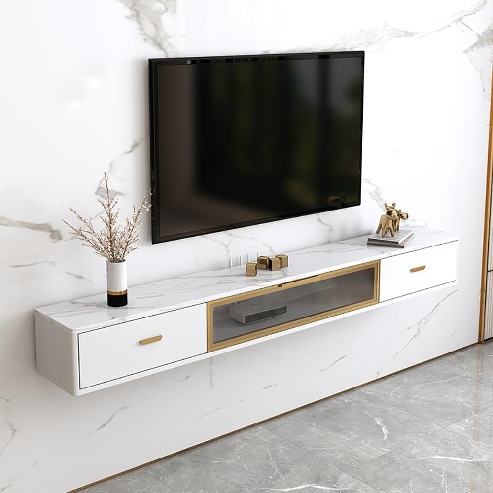 Nowoczesna pływająca konsola telewizyjna, montowana na ścianie, stylowa jednostka multimedialna z miejscem do przechowywania do salonu i biura (biała 180 cm x 24 cm x 20 cm)