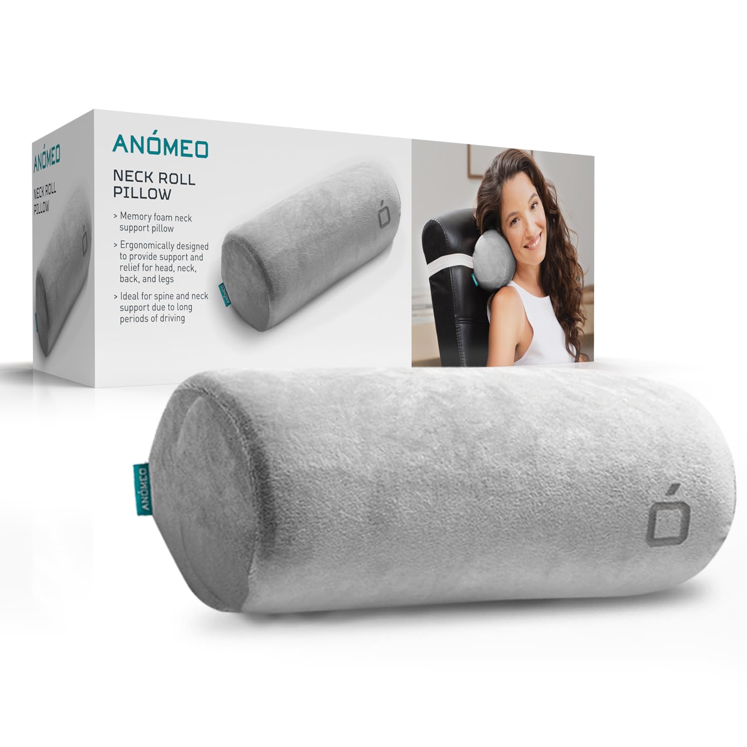 ANOMEO Neck Roll Memory Foam Pillow, Ergonomic Cervical Contour Neck Support Pillow, Orthopedic Support for Neck & Shoulder Pain (Gray)