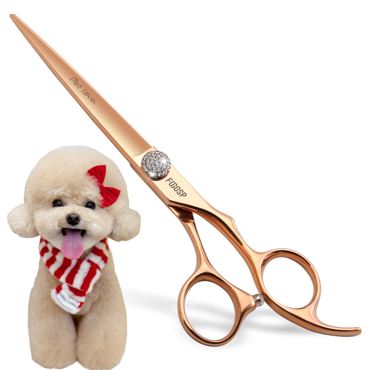 Ciseaux de toilettage professionnels en titane pour droitier - 17,8 cm - Or rose - Ciseaux de toilettage pour chiens et animaux domestiques - 440C - Droitier - 7 - Droits