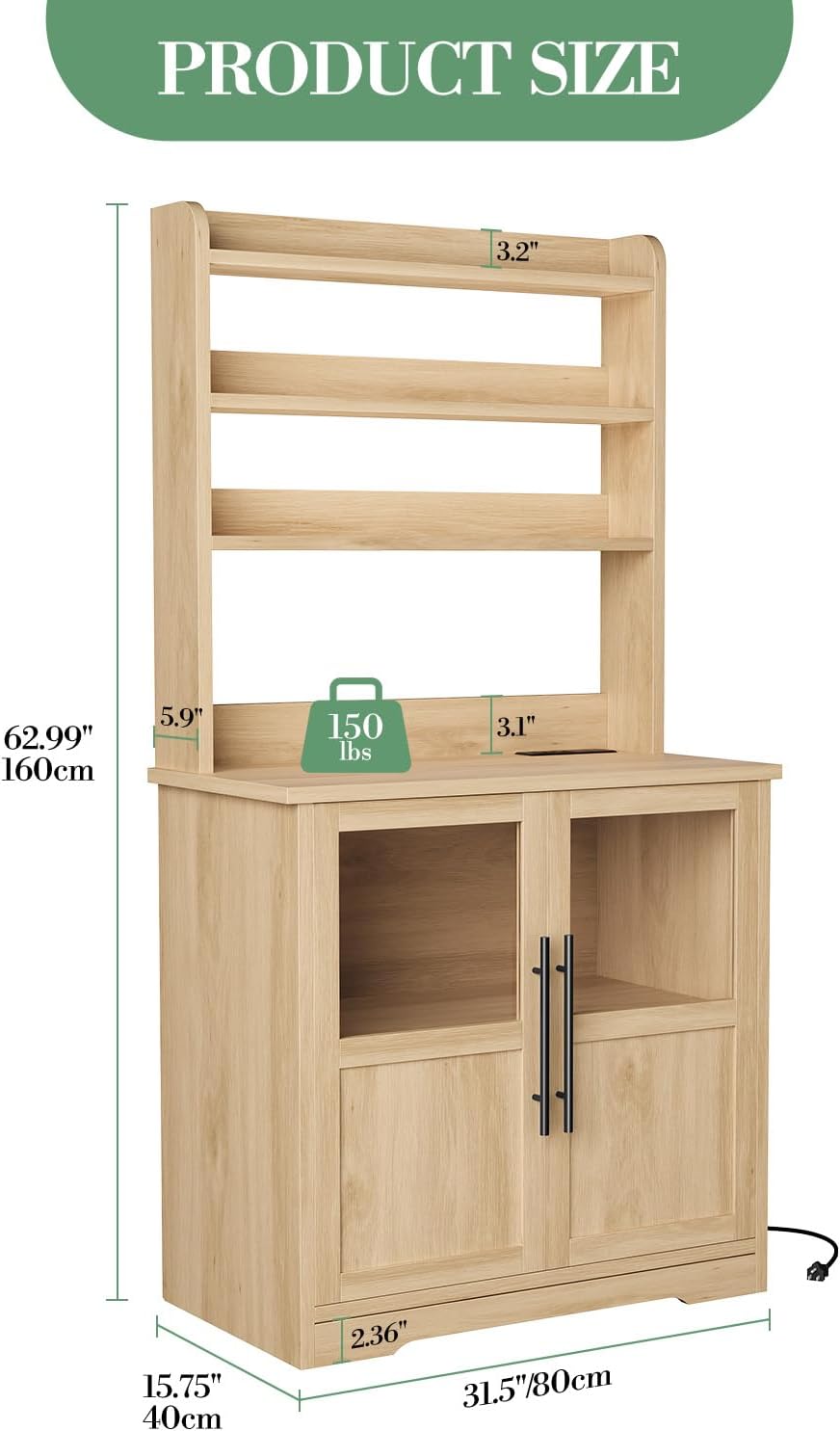 Microwave Stand & Coffee Bar Cabinet | 6-Tier Kitchen Bakers Rack with Storage, Power Outlet, and Glass Doors | Freestanding Tall Wooden Hutch for Dining Room Organization