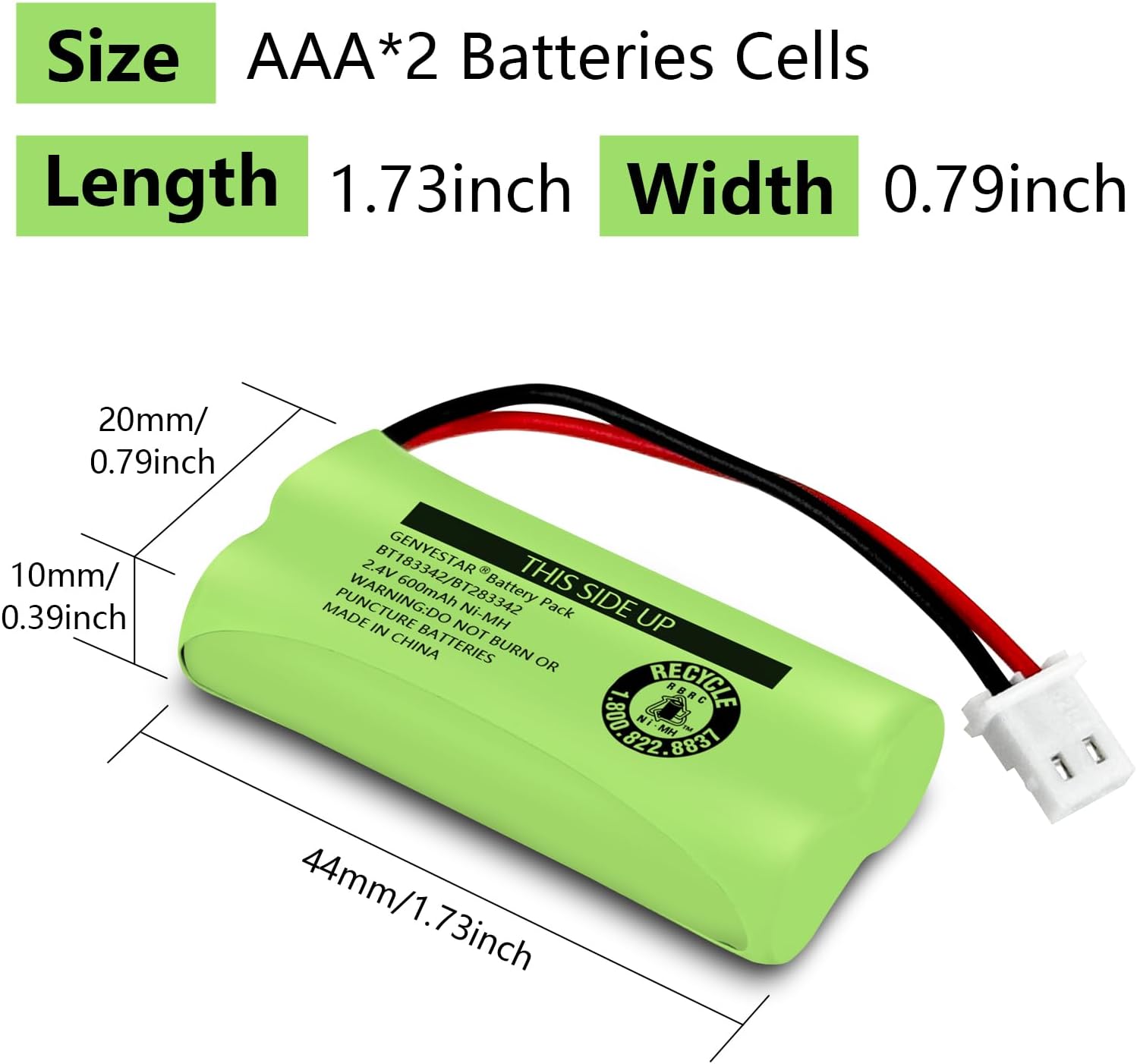 BT183342 Cordless Phone Batteries NiMH 2.4V 600mAh Compatible with BT283342 BT166342 BT266342 BT162342 BT262342 CS6114 CS6419 CS6719 EL52300 CL80111 Cordless Handset Phone(2 Packs)