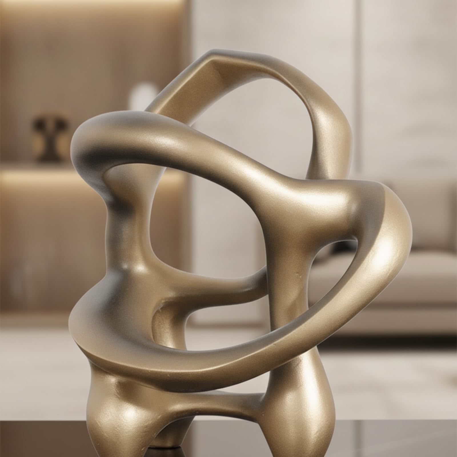 Colcolo Geometrische Skulptur Abstrakte Skulptur Dekofigur Kunstfigur Statue aus Harz mit Metalloptik Und Solidem Sockel für Wohnzimmer Esstisch Sideboard Schrank 25.5x18x31cm