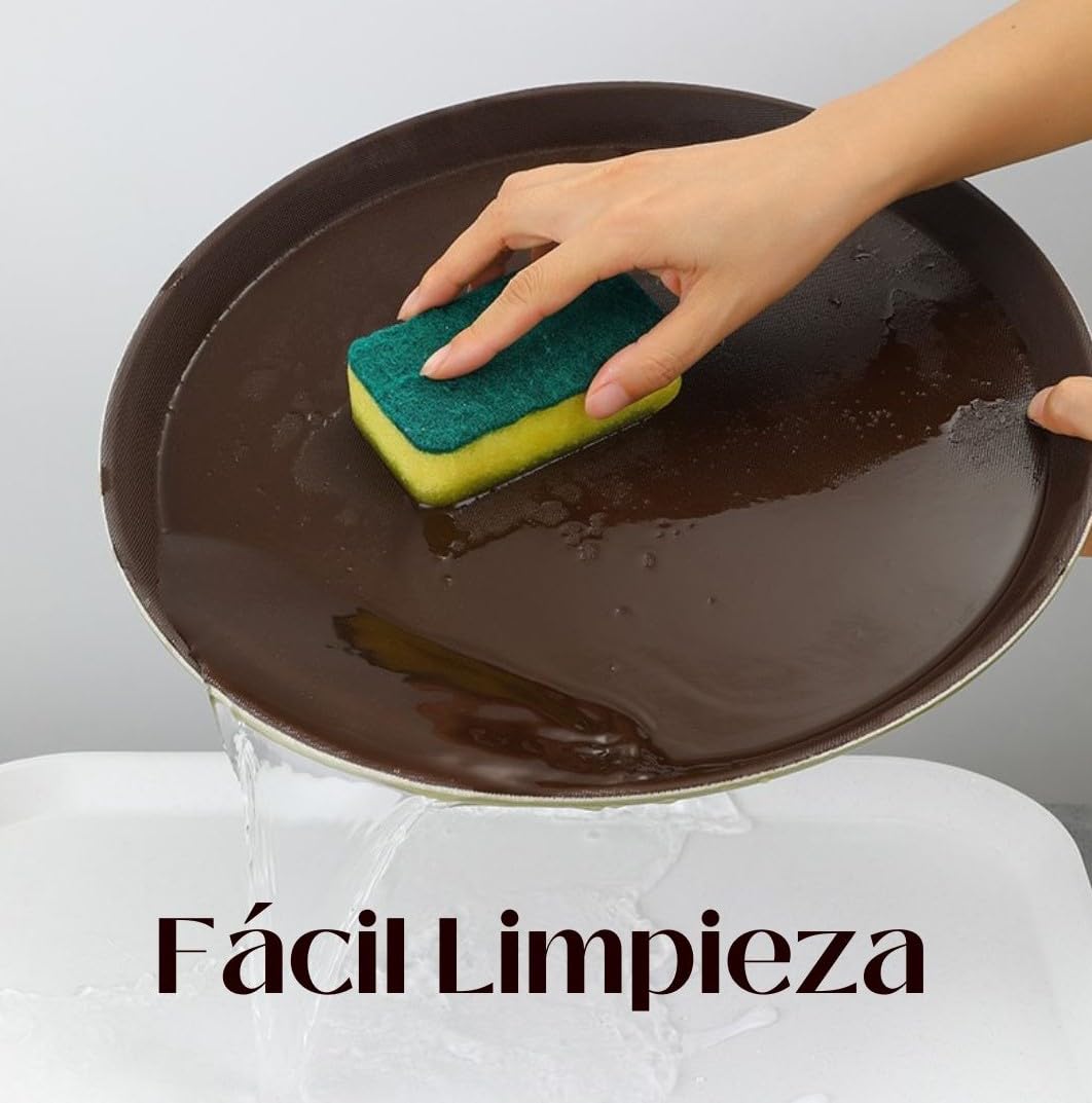 Juego de 2 bandejas redondas antideslizantes marrones de 40 cm con acero inoxidable y platos profesionales para servir alimentos y drenajes, perfecto para restaurantes, bares y uso doméstico