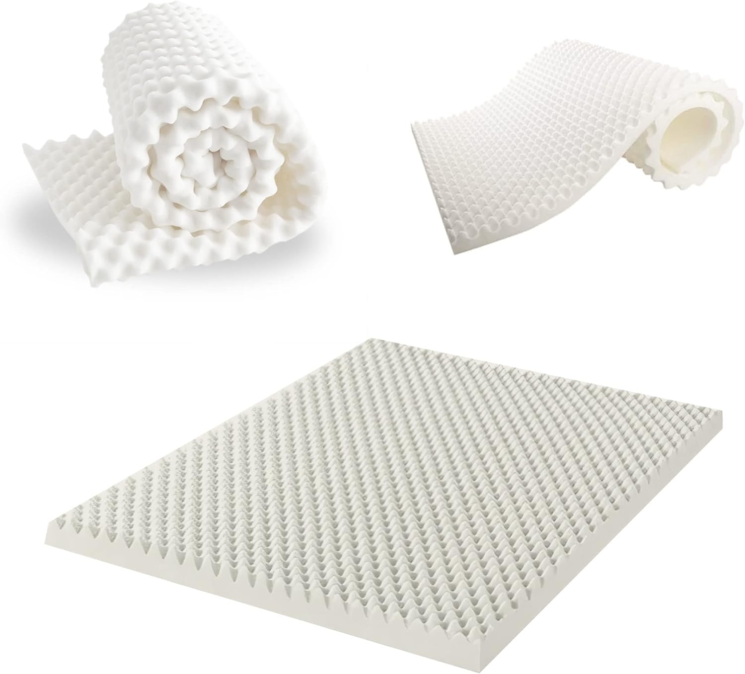 Spring Coil, Convoluted High Density Foam Mattress Topper, CertiPUR-US Certified for Superior Comfort and Support, Queen, White Convoluted Queen White