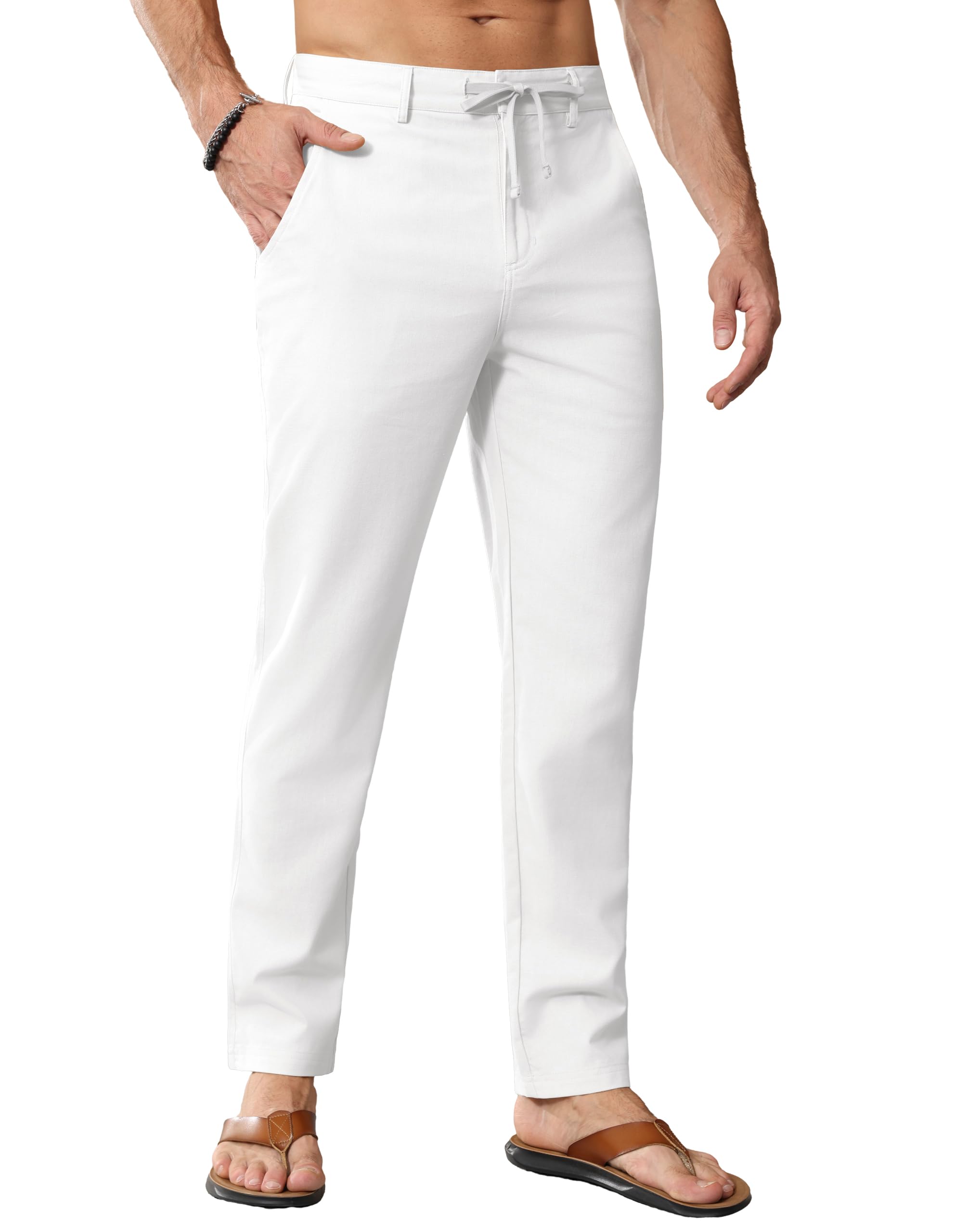 JWM Linen Dress Pants for Men Summer Casual Beach Lightweight Comfy Trousers Travel Vacasion Pants with Zipper Pocket