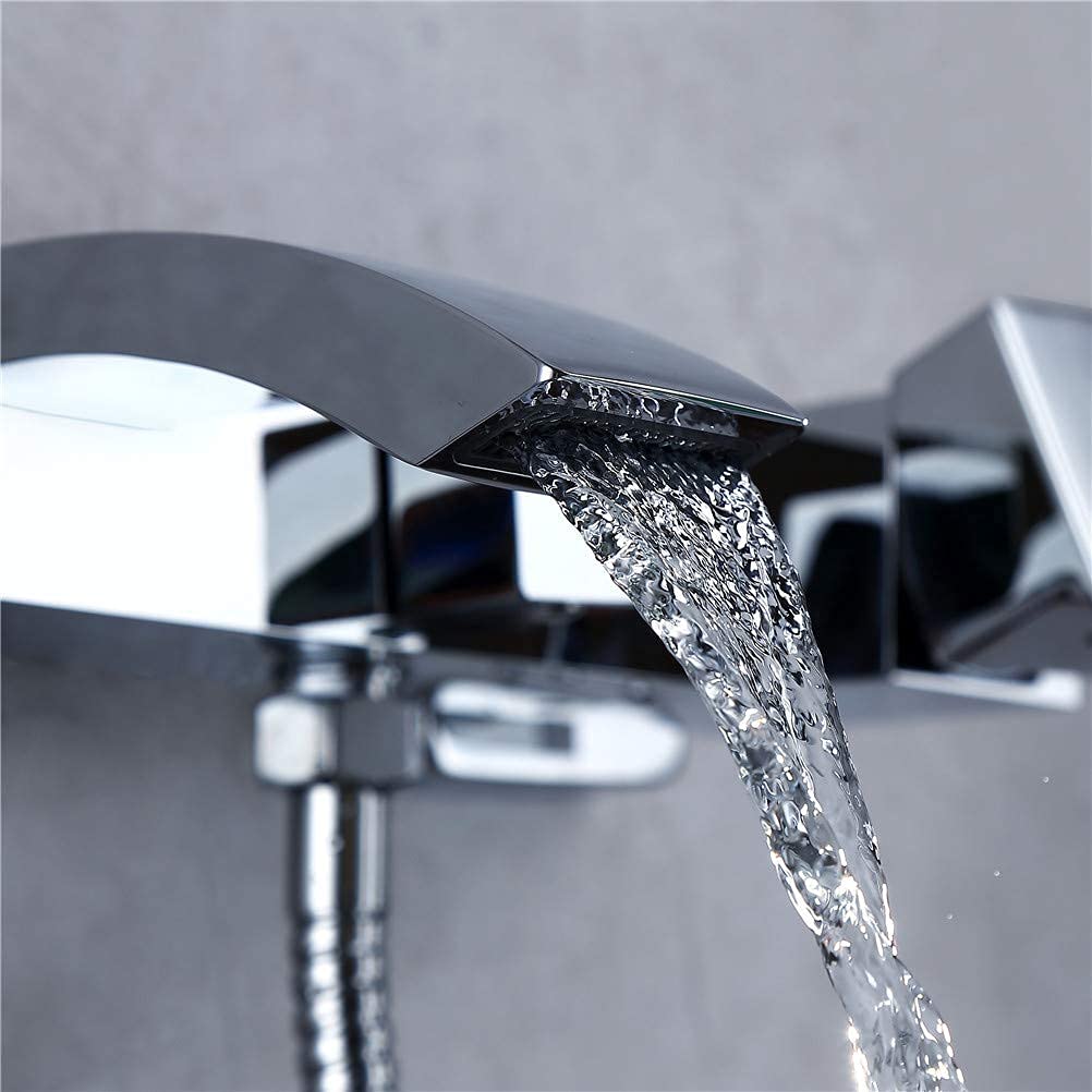 Rubinetti per vasca classici con miscelatore per doccia, rubinetto per vasca monocomando a cascata a parete con doccetta, rubinetti per vasca calda e fredda da bagno in ottone cromato con set di tub