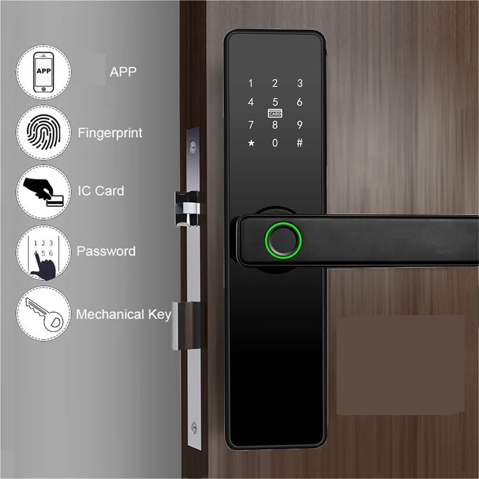 Biometryczny zamek do drzwi z czytnikiem linii papilarnych Czarny inteligentny App Zdalne odblokowanie bezkluczykowe Biuro Handlowe(Black 22x235(5572))
