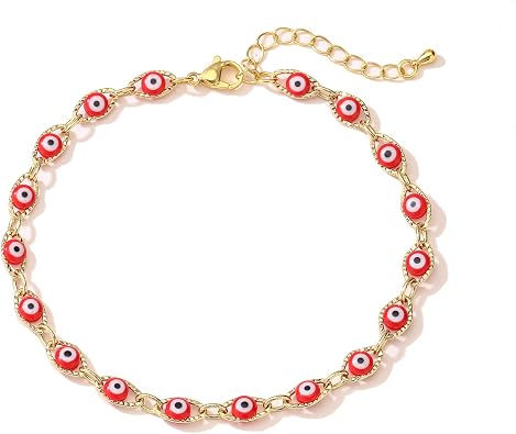 الذهب الشر سحر العين Anklet ، 18K الذهب مطلي بوهو شاطئ داينتي لطيف Tiny Lucky سلسلة القدم سوار الكاحل للنساء