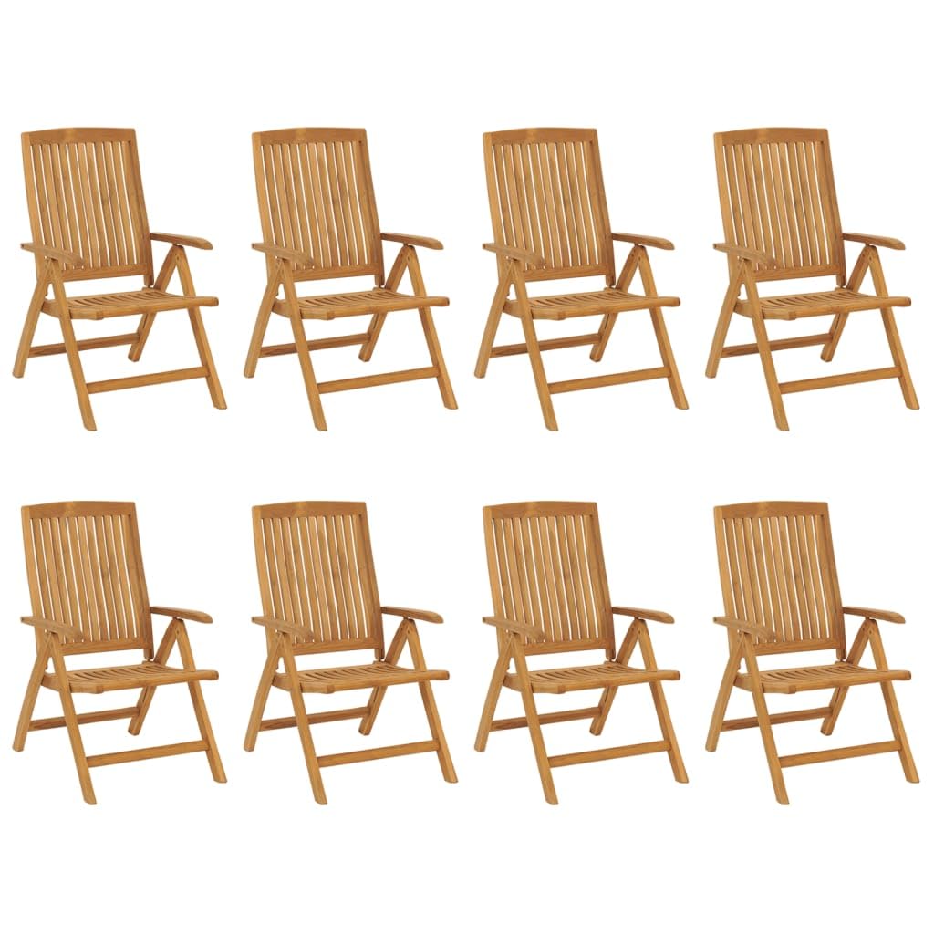 Sedie da giardino con cuscini, 8 pezzi, regolabili, in legno di teak massiccio, pieghevoli, comode per esterni, con cuscini impermeabili, mobili per terrazza e giardino