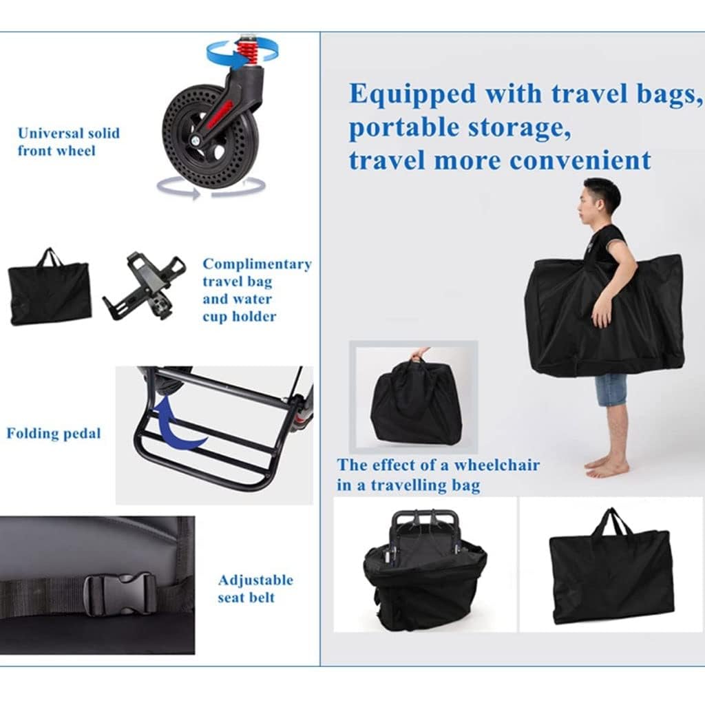 Silla de ruedas plegable ultraligera, silla de transporte portátil para viajes y uso doméstico, ayuda de movilidad compacta de peso pluma