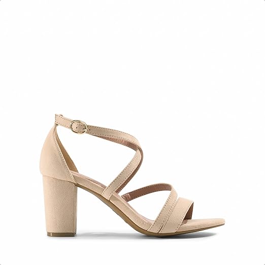 DREAM PAIRS Women’s Ankle Strap Dress Pump Low Chunky Heel Sandals MADISON-W NUDE-SUEDE Size 7W thumbnail 3