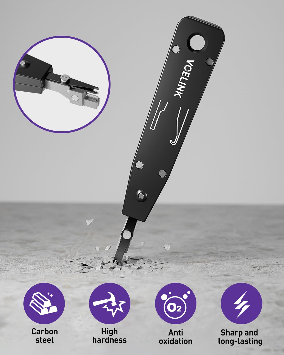 VCELINK Punch Down Tool, Black Ethernet Krone Tool, Insert & Cut Terminations in One Operation - Image 3