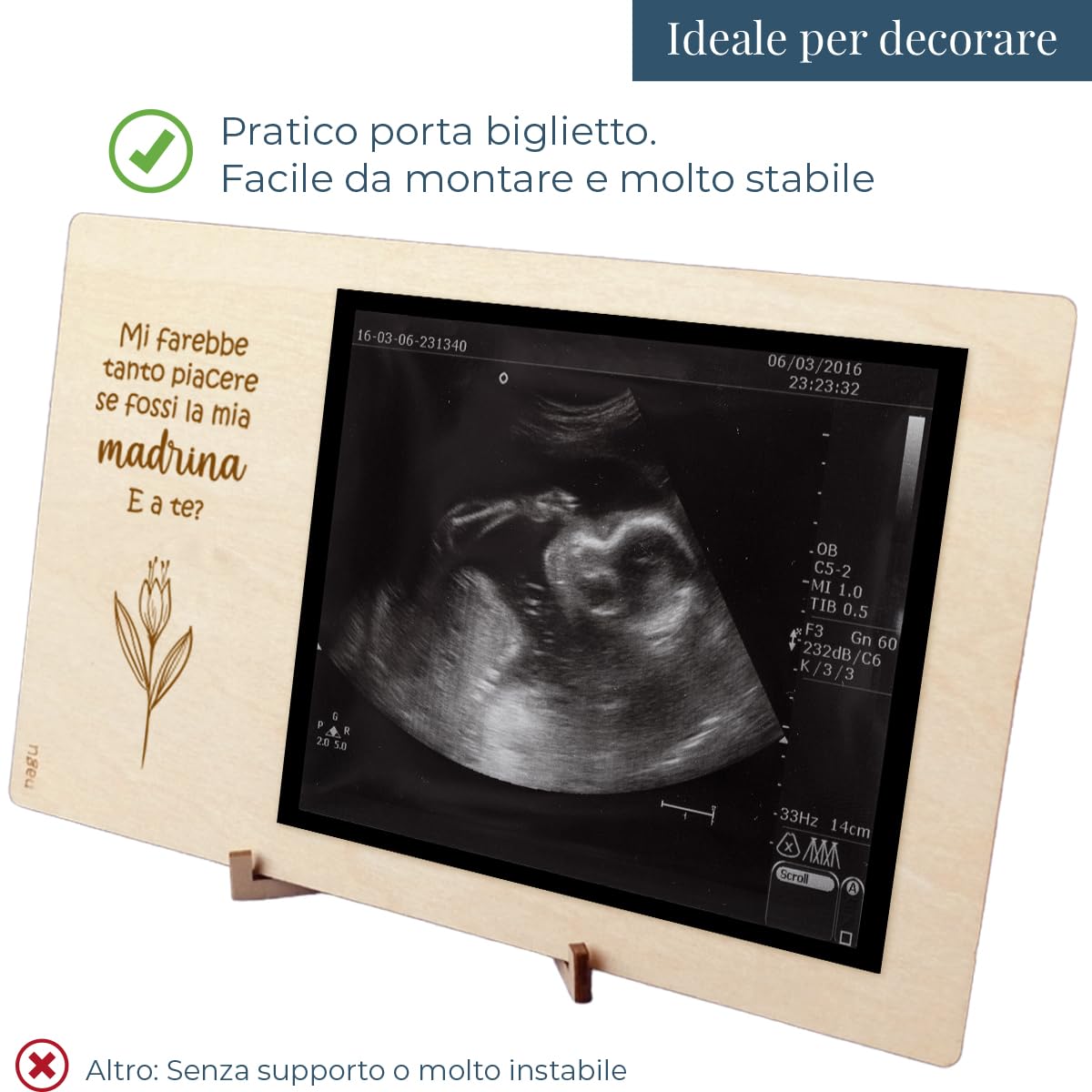 Nagu Cornice Portafoto in Legno 10x15 cm Regali Personalizzati Ricordi Battesimo Neonato