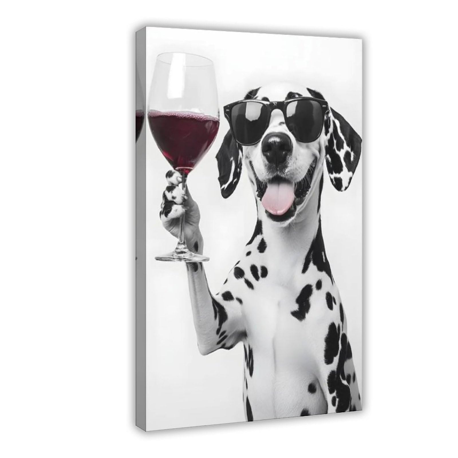 BNCEDJK Dalmatian Dog Drinking Wine & Wearing Sunglasses Canvas Poster Wall Art Print Picture Paintings 12x18inch(30x45cm)