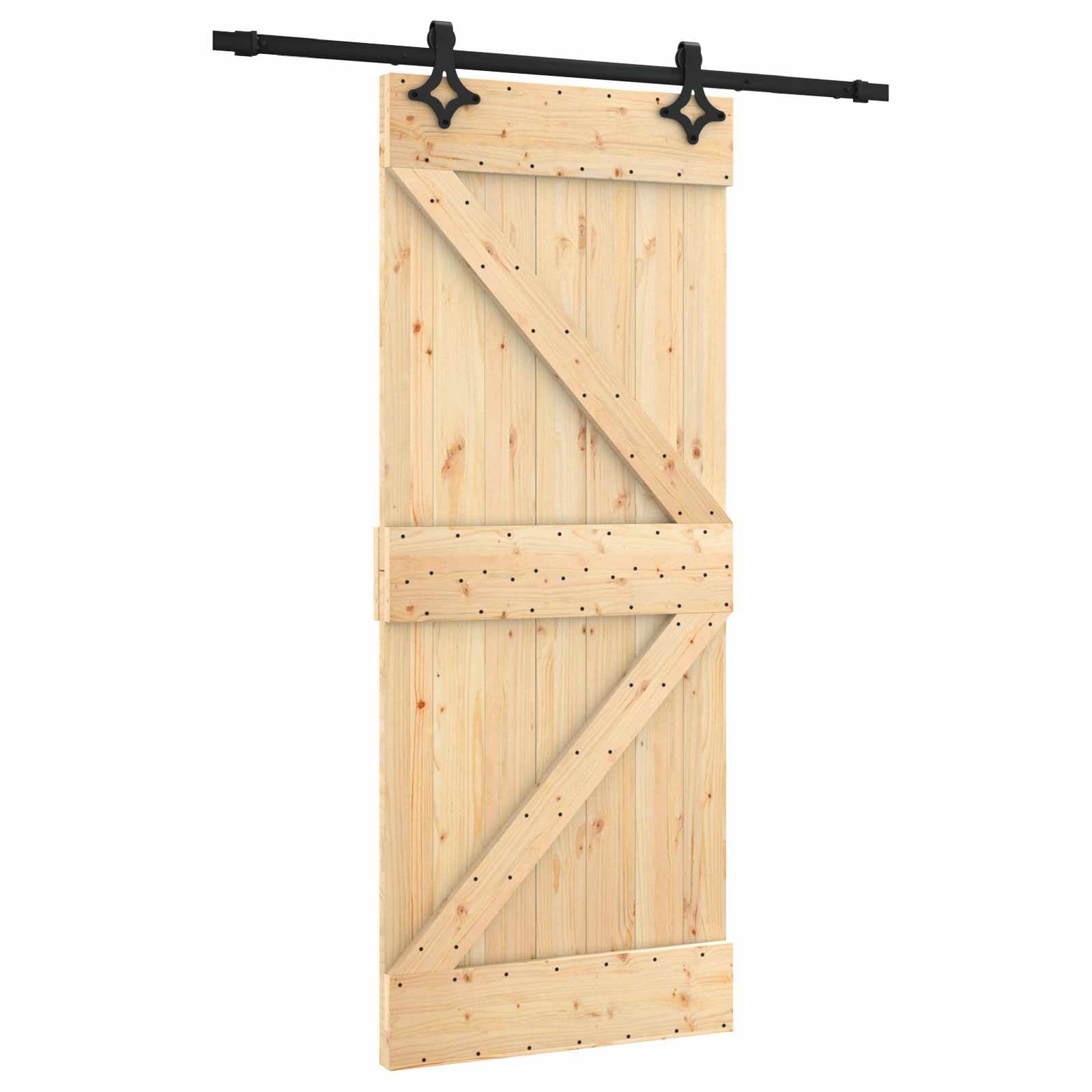 Puerta corredera madera pino 183 x 210 cm | Guía superior de acero, diseño ahorra espacio, kit completo, solo uso interior