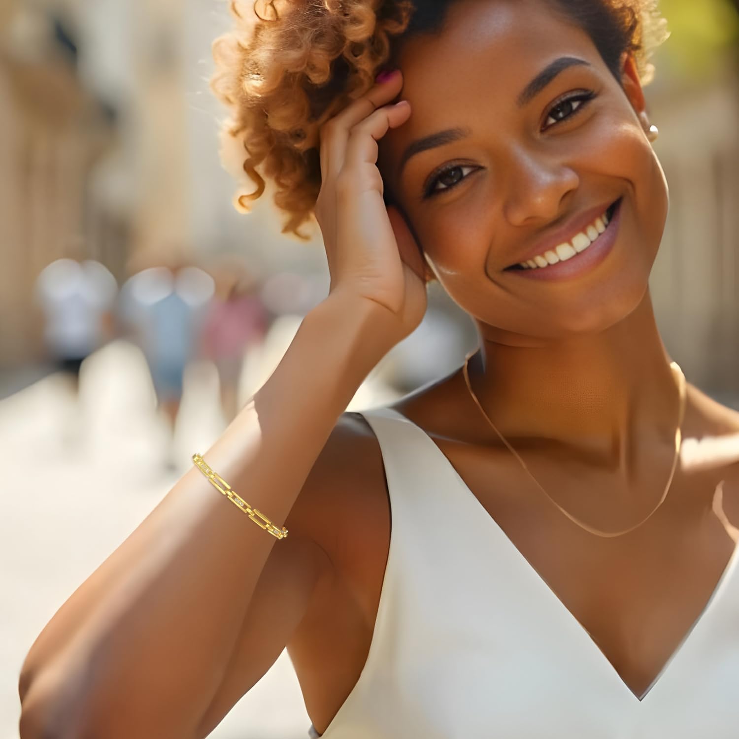 Gold Bracelet for Women, 14K Real Gold Plated Bracelet with Cubic Zirconia, Charm Dainty Gold Bracelets for Women, Fashion Trendy Jewelry, Perfect Love Gift for Christmas, Valentine's Day. - Image 8