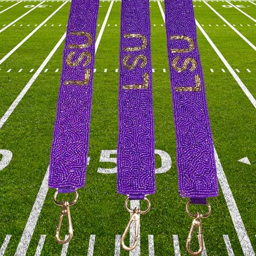 Lashicorn Louisiana Beaded Purse Strap Gold & Purple College Game Day Clear Handbag Replacement Strap Stadium Football University 49” Gold Hardware Clips for Sports Fans Merch2