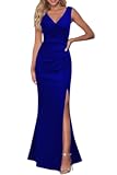 Women Sleeveless V Neck Split Evening Cocktail Long Dress